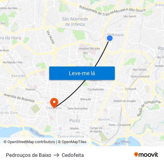 Pedrouços de Baixo to Cedofeita map