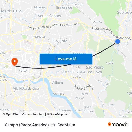 Campo (Padre Américo) to Cedofeita map