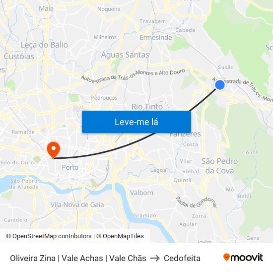 Oliveira Zina | Vale Achas | Vale Chãs to Cedofeita map