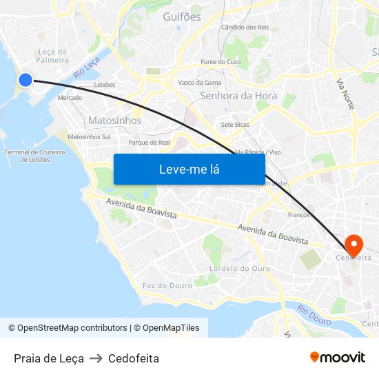 Praia de Leça to Cedofeita map