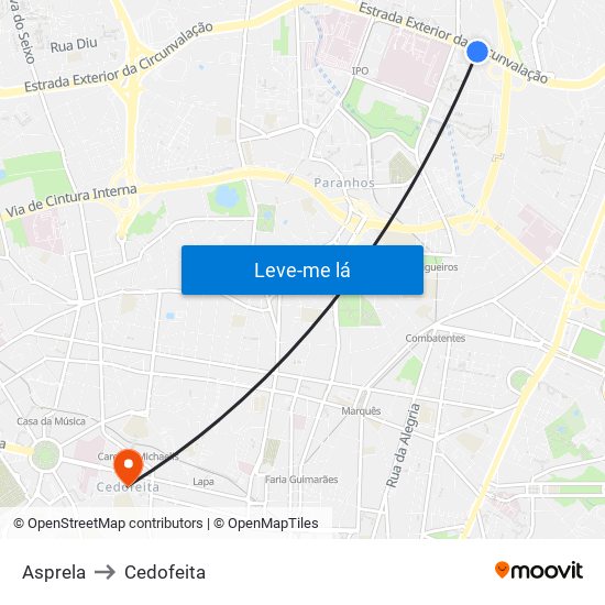 Asprela to Cedofeita map