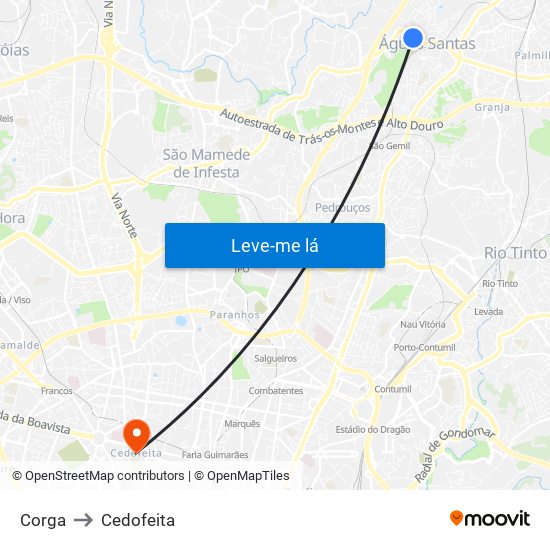 Corga to Cedofeita map