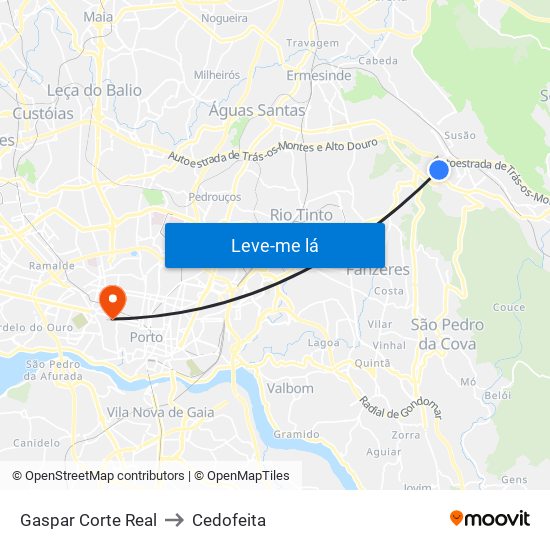Gaspar Corte Real to Cedofeita map