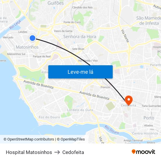 Hospital Matosinhos to Cedofeita map