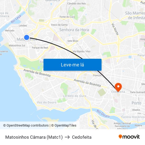 Matosinhos Câmara (Matc1) to Cedofeita map