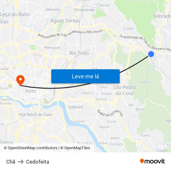Chã to Cedofeita map