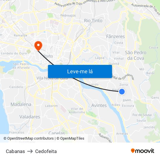Cabanas to Cedofeita map