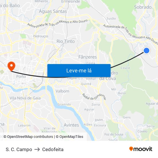 S.C.Campo to Cedofeita map