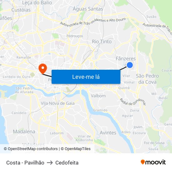 Costa - Pavilhão to Cedofeita map