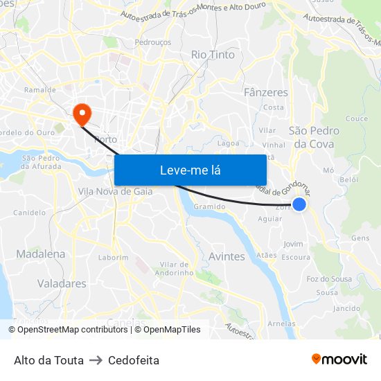 Alto da Touta to Cedofeita map