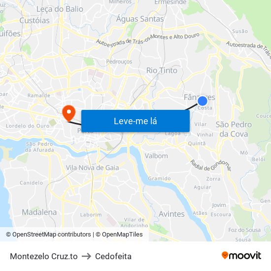 Montezelo Cruz.to to Cedofeita map