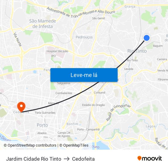 Jardim Cidade Rio Tinto to Cedofeita map