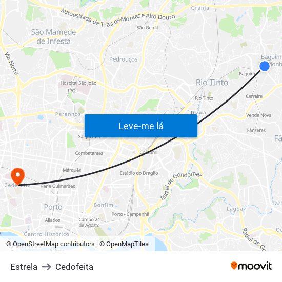 Estrela to Cedofeita map