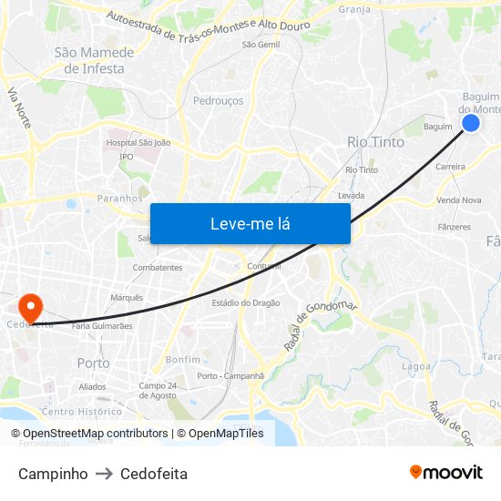 Campinho to Cedofeita map