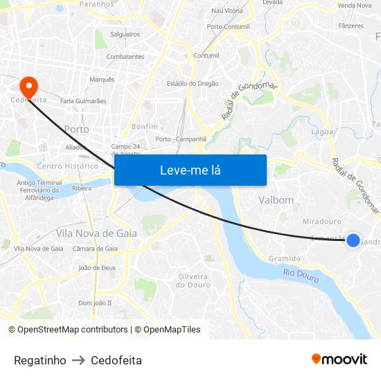 Regatinho to Cedofeita map