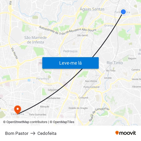 Bom Pastor to Cedofeita map