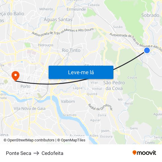 Ponte Seca to Cedofeita map