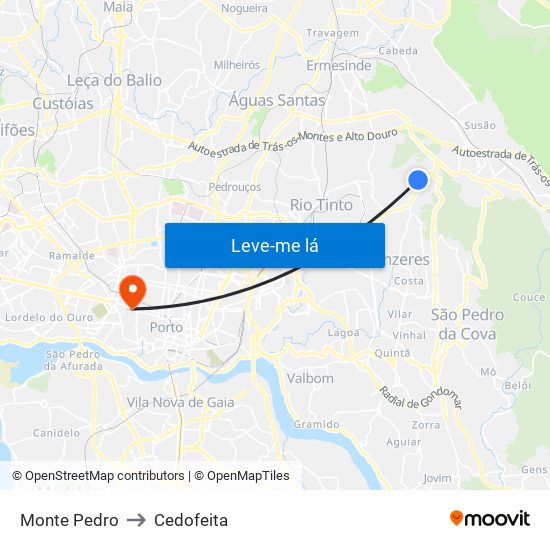 Monte Pedro to Cedofeita map