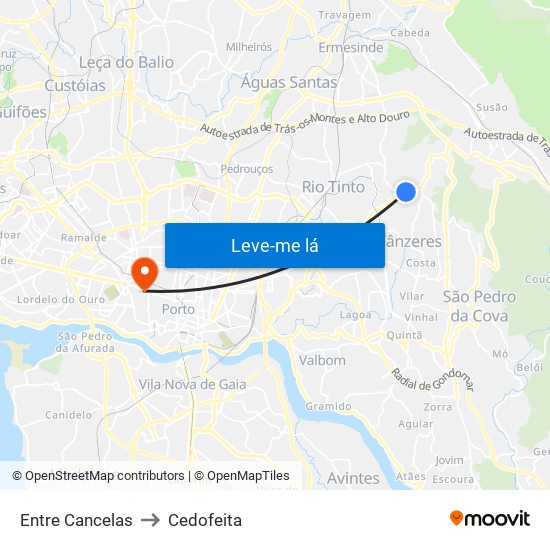 Entre Cancelas to Cedofeita map
