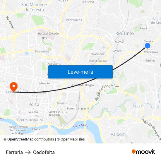 Ferraria to Cedofeita map