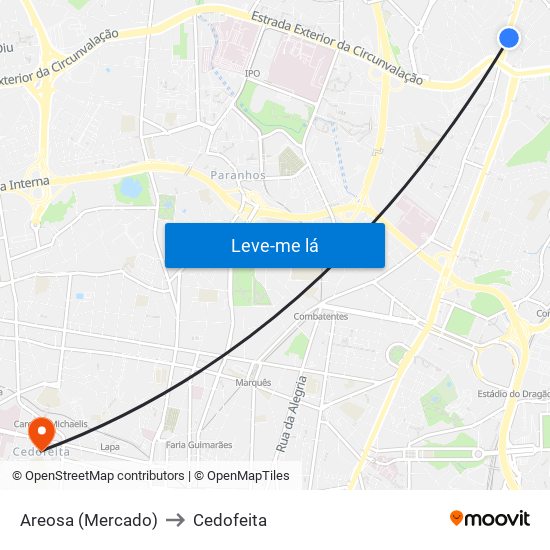 Areosa (Mercado) to Cedofeita map