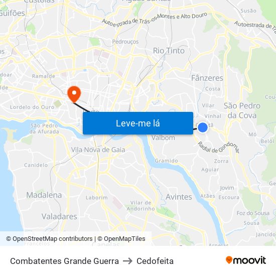 Combatentes Grande Guerra to Cedofeita map