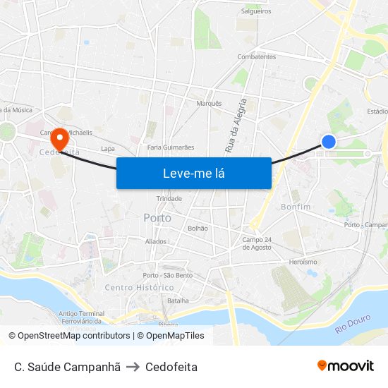 C. Saúde Campanhã to Cedofeita map