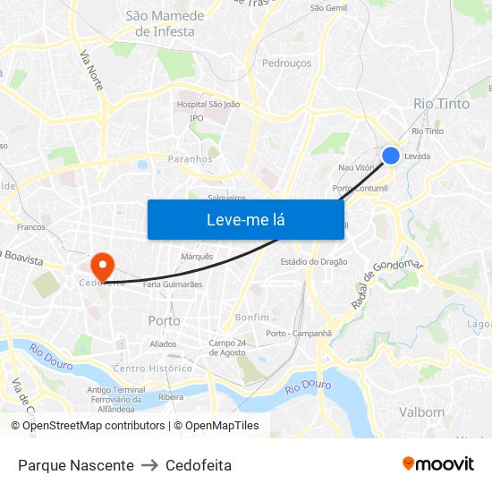 Parque Nascente to Cedofeita map