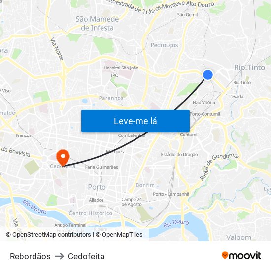 Rebordãos to Cedofeita map