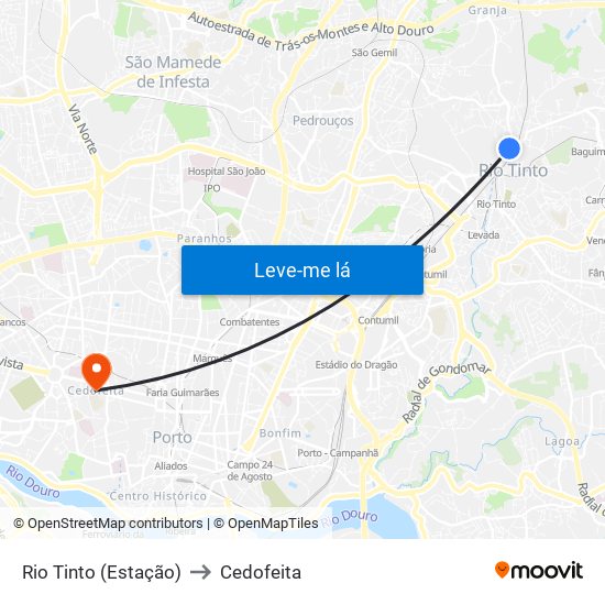 Rio Tinto (Estação) to Cedofeita map