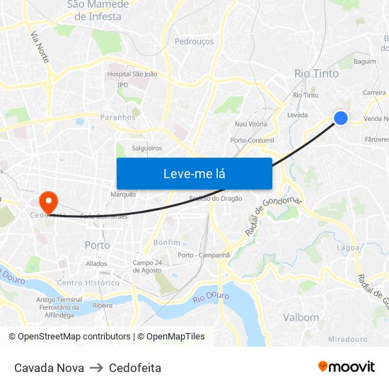 Cavada Nova to Cedofeita map