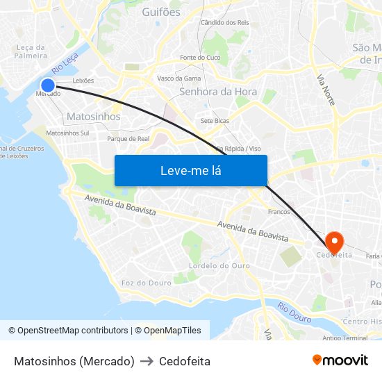 Matosinhos (Mercado) to Cedofeita map