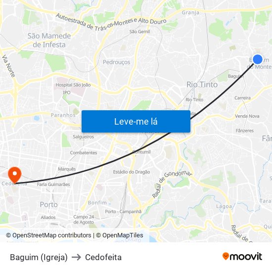 Baguim (Igreja) to Cedofeita map