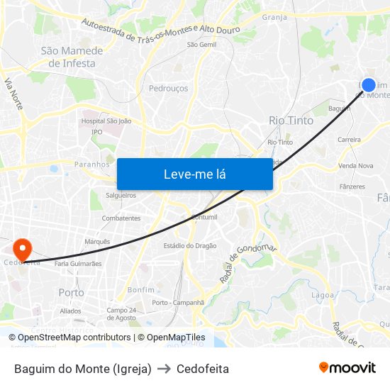 Baguim do Monte (Igreja) to Cedofeita map