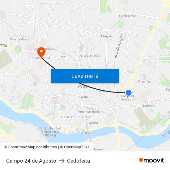 Campo 24 de Agosto to Cedofeita map