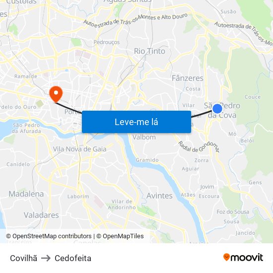 Covilhã to Cedofeita map