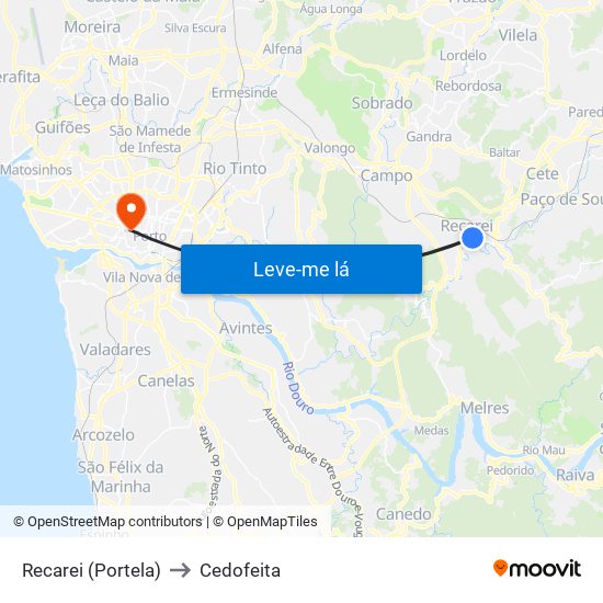 Recarei (Portela) to Cedofeita map