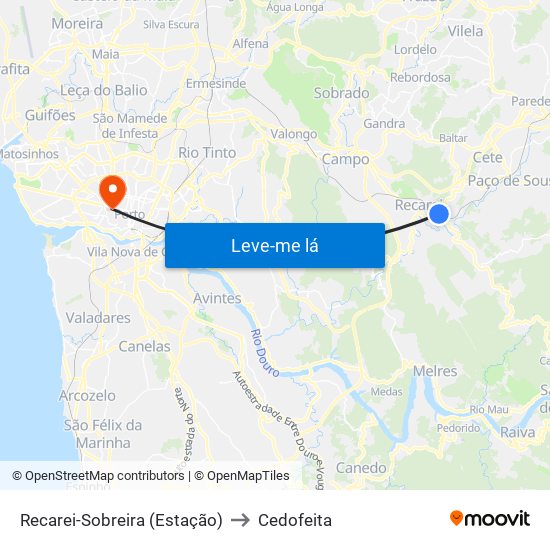 Recarei-Sobreira (Estação) to Cedofeita map