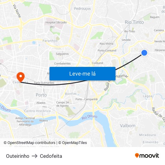 Outeirinho to Cedofeita map
