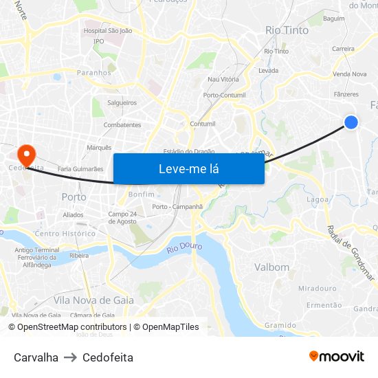Carvalha to Cedofeita map