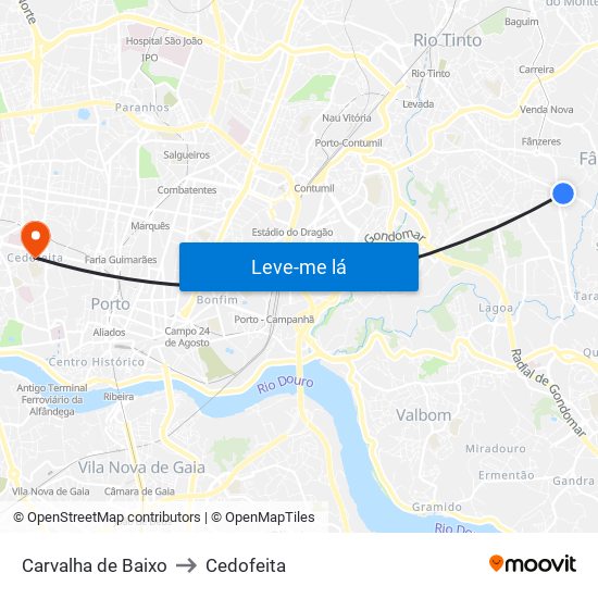 Carvalha de Baixo to Cedofeita map