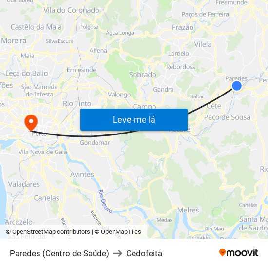 Paredes (Centro de Saúde) to Cedofeita map