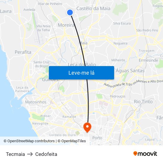Tecmaia to Cedofeita map