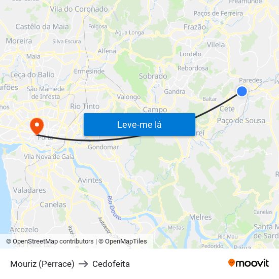 Mouriz (Perrace) to Cedofeita map
