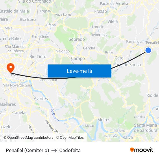 Penafiel (Cemitério) to Cedofeita map