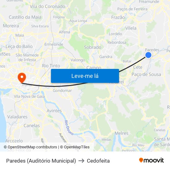 Paredes (Auditório Municipal) to Cedofeita map