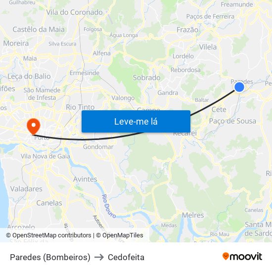 Paredes (Bombeiros) to Cedofeita map