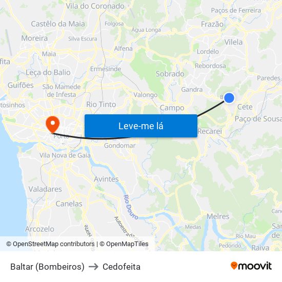 Baltar (Bombeiros) to Cedofeita map