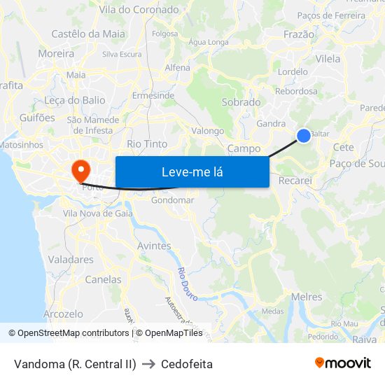 Vandoma (R.Central II) to Cedofeita map