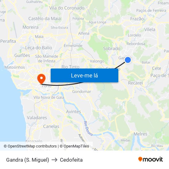 Gandra (S. Miguel) to Cedofeita map